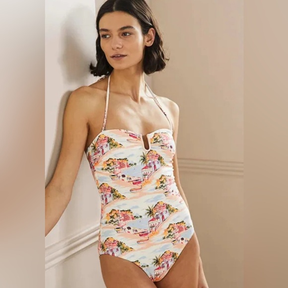 Boden One Piece Beach Strapless U Bar Swimsuit Sz 12 - Picture 1 of 5